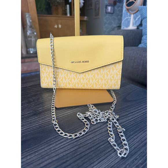 Michael Kors Yellow Signature Coated Canvas and Leather Envelope Flap Clutch Bag - Picture 1 of 6